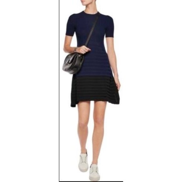 OPENING CEREMONY Navy Linear Handkerchief Short Sleeve Crew neck Dress - Picture 9 of 10